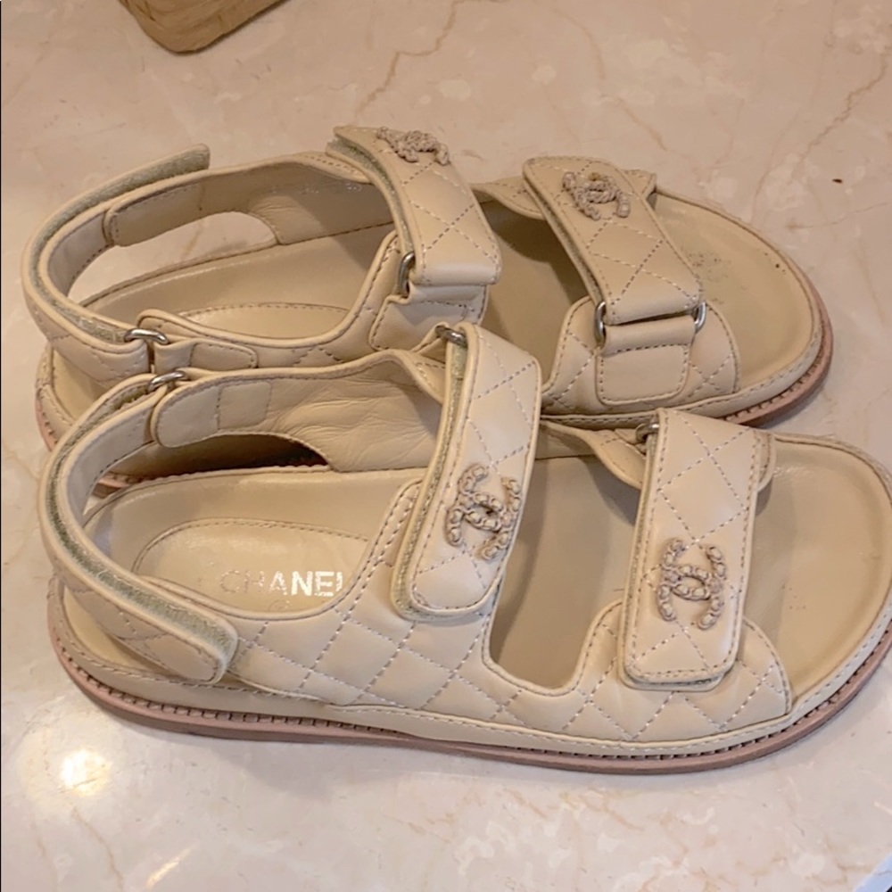 Chanel Quilted Light Beige Dad Sandals